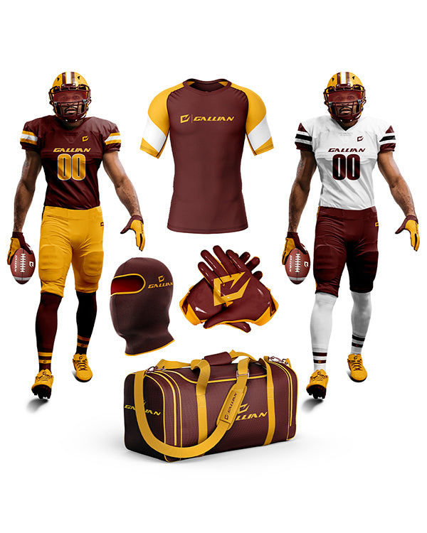 Custom American Football Uniform Jersey + Pants + Shooting Shirt + Duffle Bag + Headgear